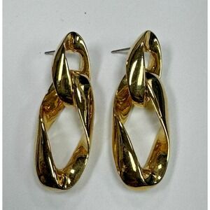 Vtg Pierced Gold Tone Dangle Earrings Geometric Links Old Money Quiet Luxury